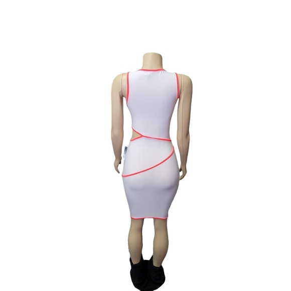 Women's Midi White Body Dress with Neon Orange Trim S - Picture 5 of 6